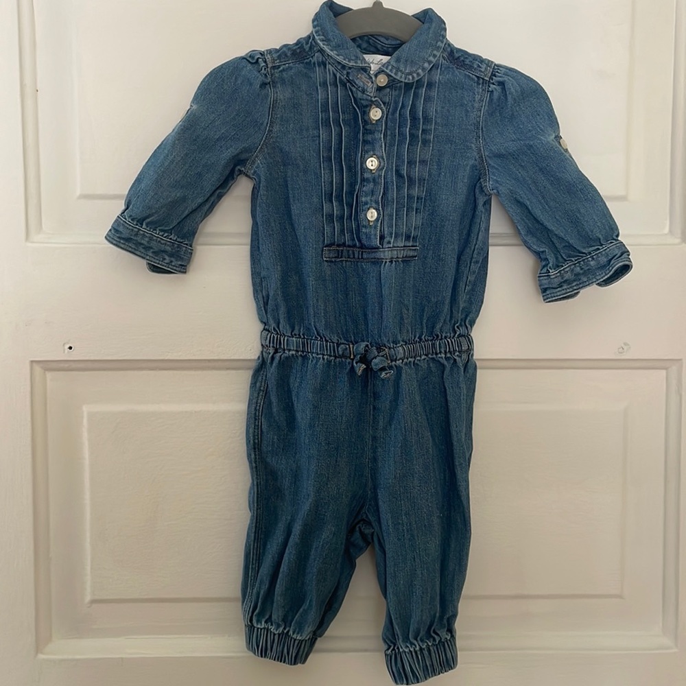 Peter Pan collar denim onsie